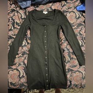 Black Button Up Bodycon Dress
